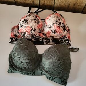 Hurley Lace Bralette Duo - Olive Green & Coral Snake Print